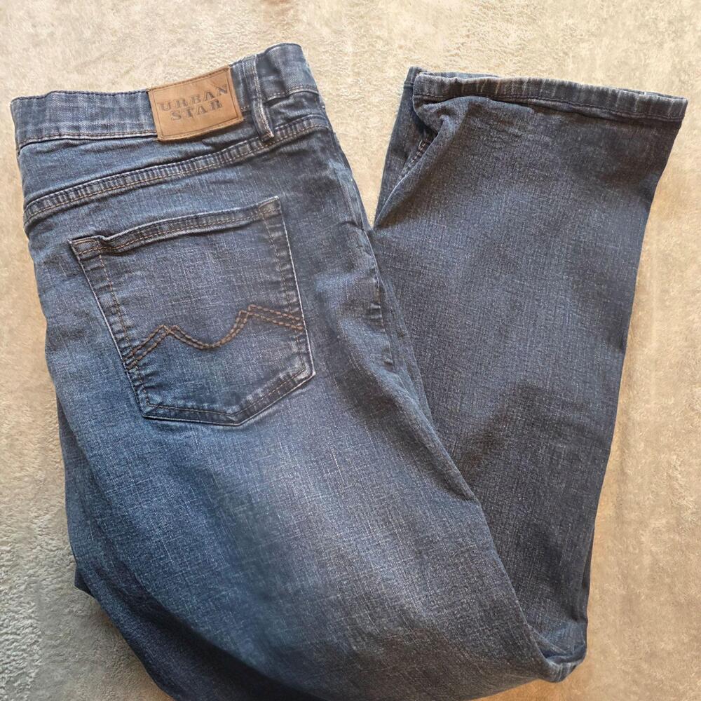 Urbanstar Jeans Mens 42x32 Blue Medium Wash Relaxed Fit Stretch Straight Leg